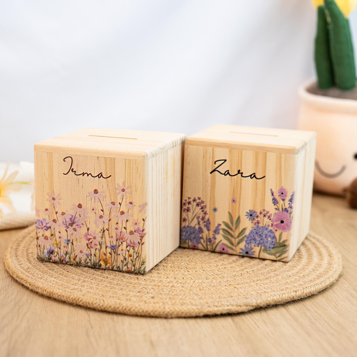 Money Box Personalized,Money Box Flowers,Piggy Bank for Kids,Coin Bank,Cash Box Wood,Baptism Gift,Savings Bank,Baby Shower Gift,Christmas