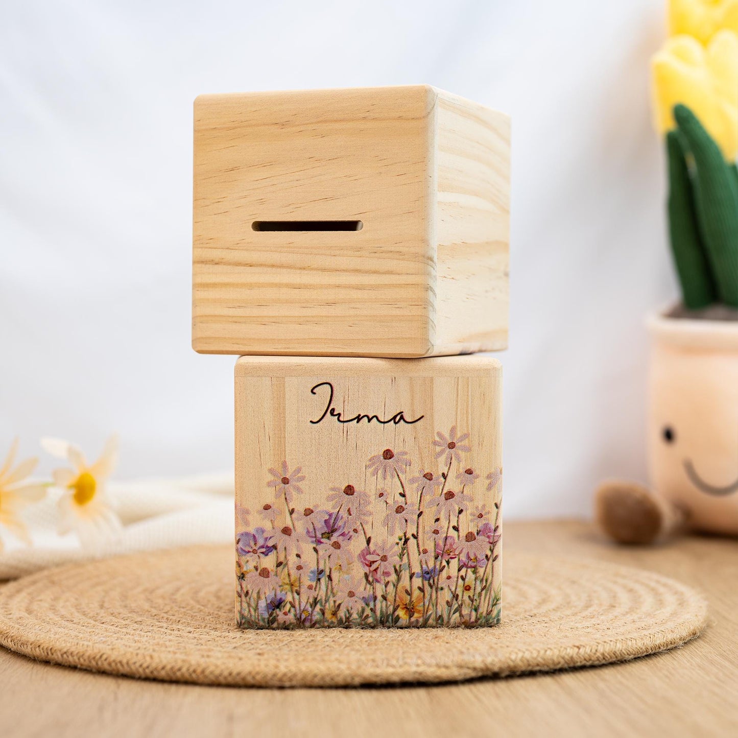 Money Box Personalized,Money Box Flowers,Piggy Bank for Kids,Coin Bank,Cash Box Wood,Baptism Gift,Savings Bank,Baby Shower Gift,Christmas