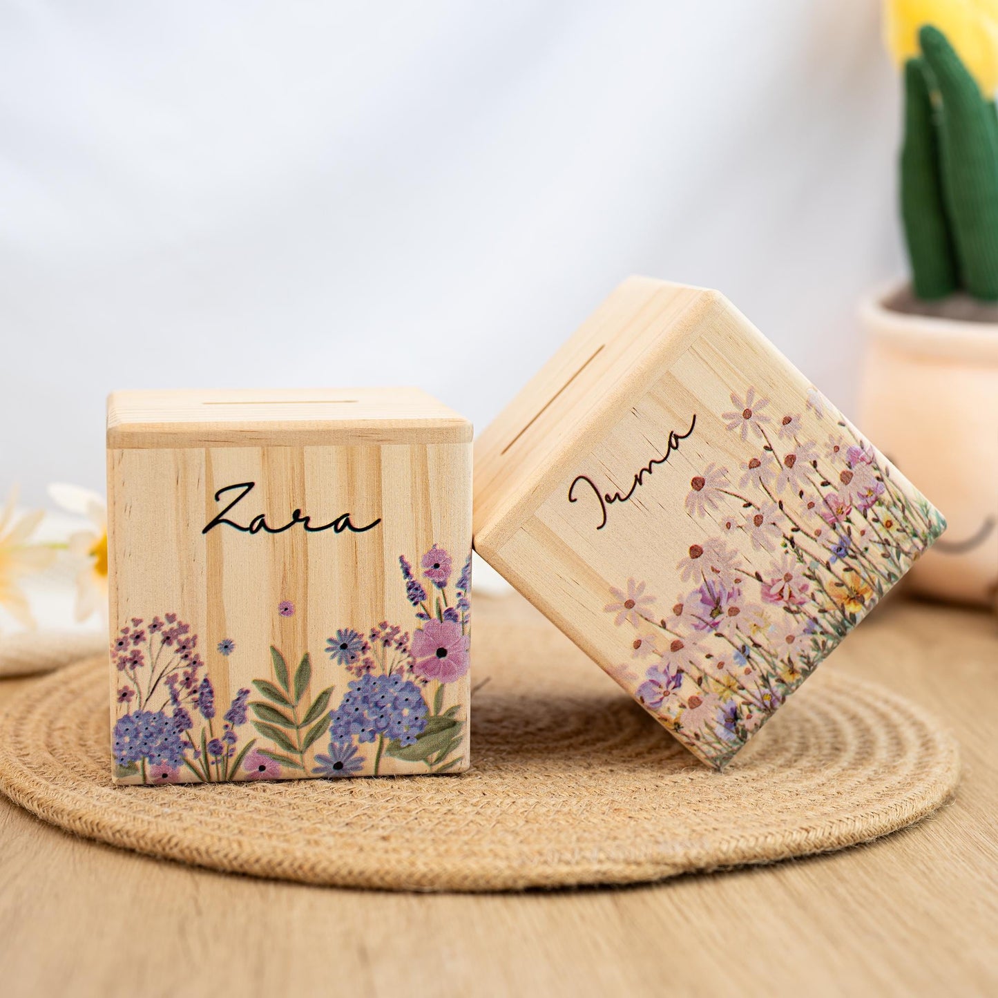 Money Box Personalized,Money Box Flowers,Piggy Bank for Kids,Coin Bank,Cash Box Wood,Baptism Gift,Savings Bank,Baby Shower Gift,Christmas