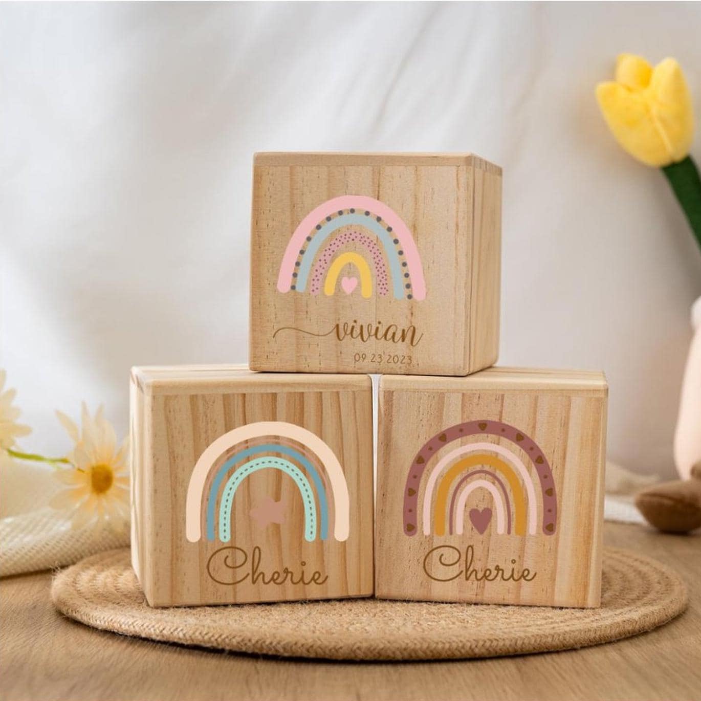 Personalized Rainbow Wooden Piggy Bank: Custom Name Coin Bank