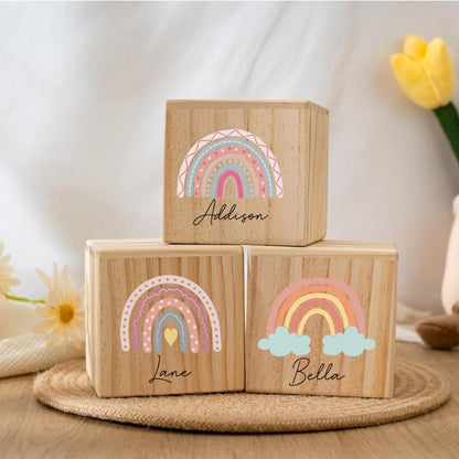 Personalized Rainbow Wooden Piggy Bank: Custom Name Coin Bank