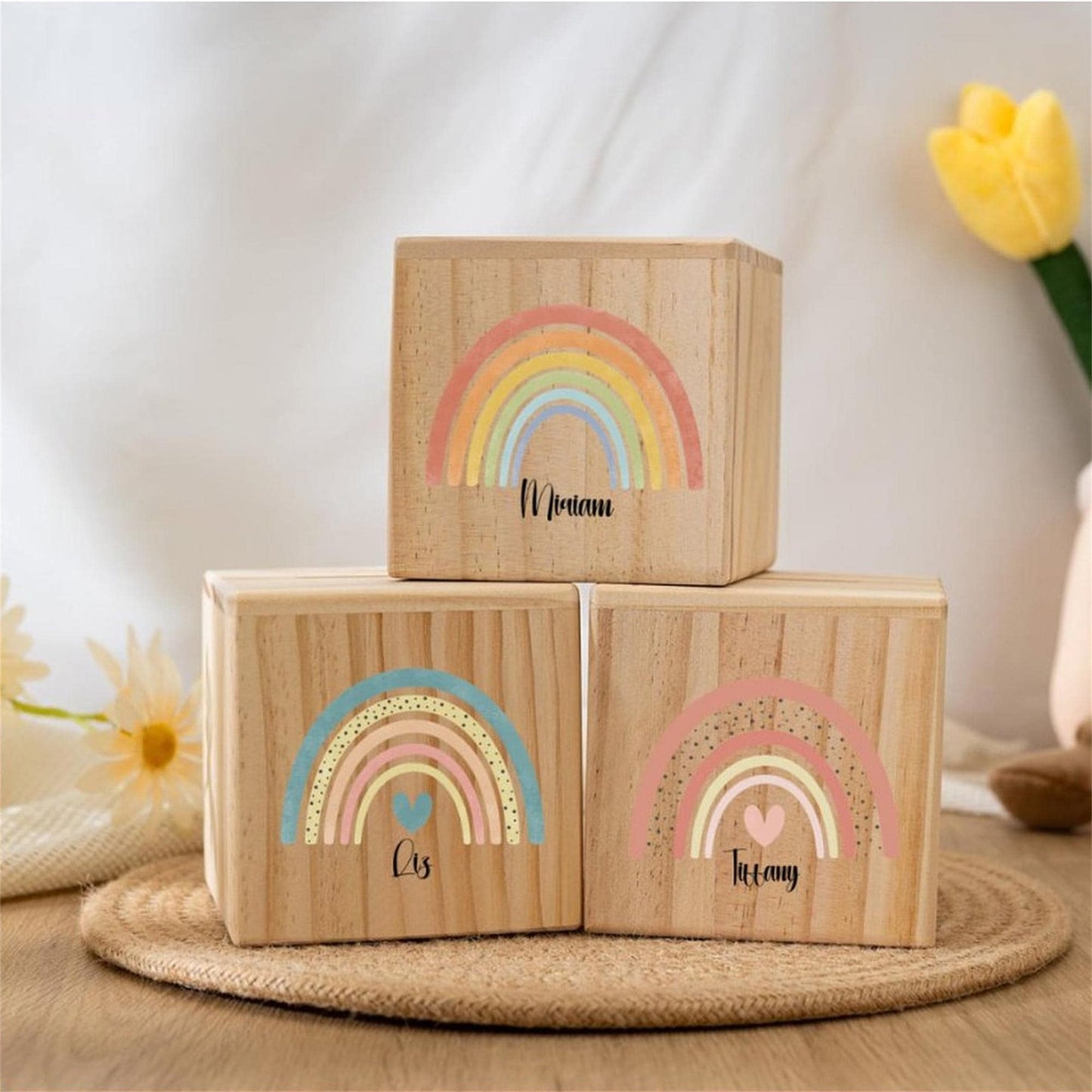 Personalized Rainbow Wooden Piggy Bank: Custom Name Coin Bank