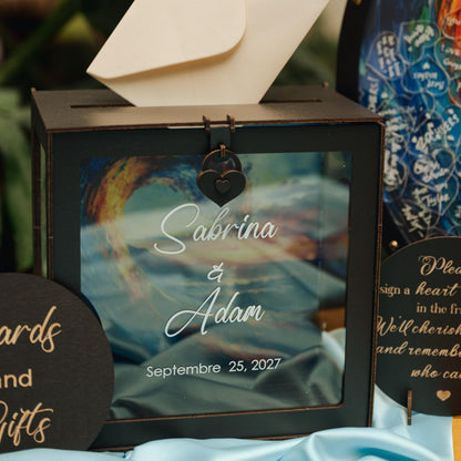 Personalized Hawaii Wedding Card Box, Tropical Ocean Theme, Custom Bridal Decor