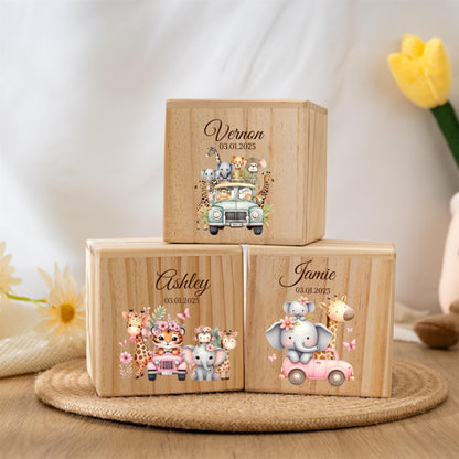 Personalized Wooden Piggy Bank: Floral Animal Design, Baptism Gift