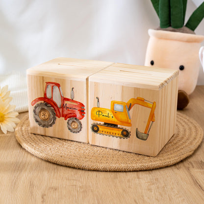 Personalised Wooden Money Box,Truck Piggy Bank,Baby Birthday Gift,Baby Girl Boy Coin Box,Christmas Gift,Baby Shower Gifts,Newborn Gifts