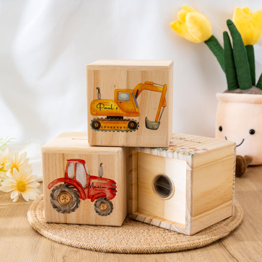 Personalised Wooden Money Box,Truck Piggy Bank,Baby Birthday Gift,Baby Girl Boy Coin Box,Christmas Gift,Baby Shower Gifts,Newborn Gifts