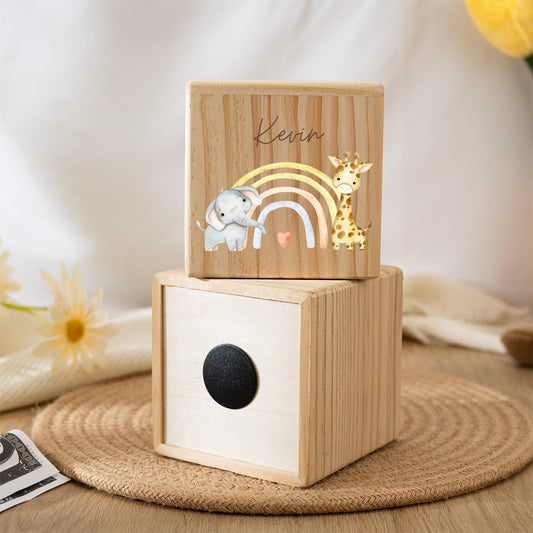 Personalized Rainbow Wooden Piggy Bank: Custom Kids Name Money Box