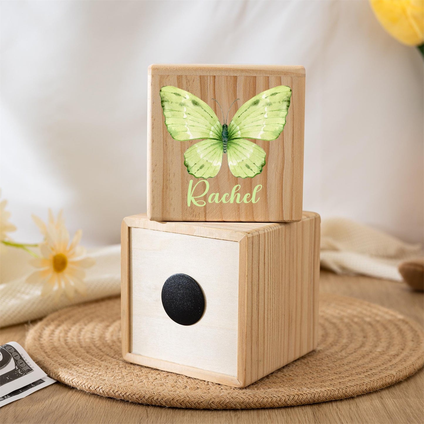 Personalised Butterfly Wooden Piggy Bank,Custom Name Money Box,Kids Coin Bank,Cash Box for Child,Birthday Gift,Back to School Savings
