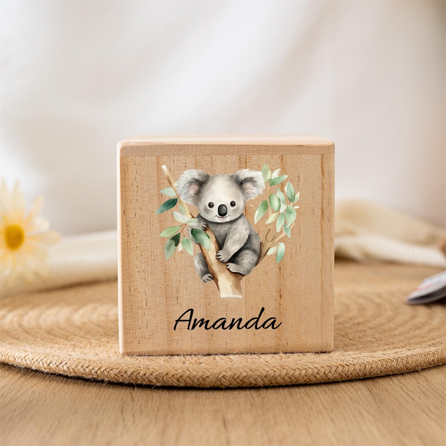 Personalised Kids Wooden Piggy Bank,Custom Name Money Box,Cute Animal Print Coin Bank,Baby Shower Gift,Birthday Gift for Boys & Girls