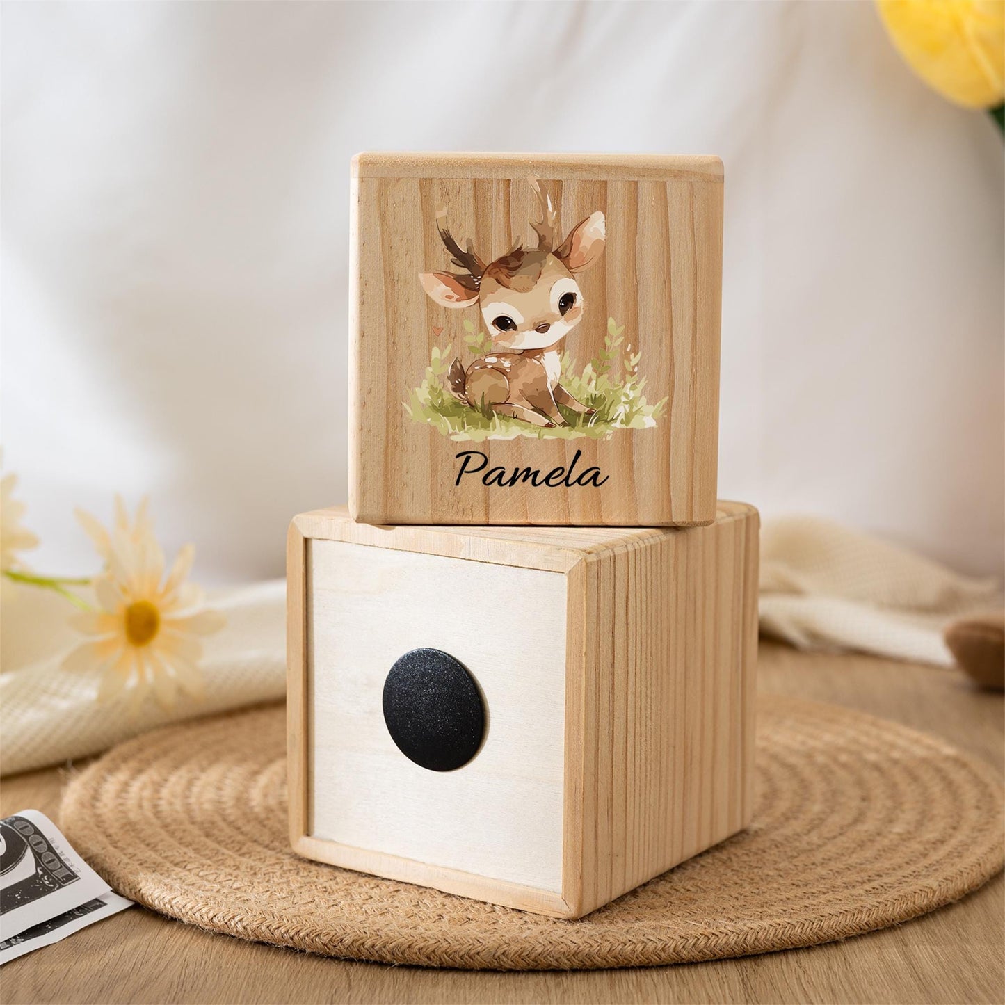 Personalised Kids Wooden Piggy Bank,Custom Name Money Box,Cute Animal Print Coin Bank,Baby Shower Gift,Birthday Gift for Boys & Girls