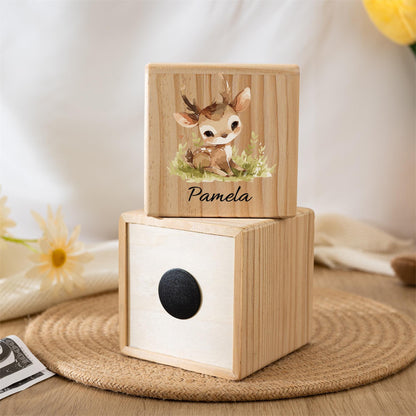 Personalised Kids Wooden Piggy Bank,Custom Name Money Box,Cute Animal Print Coin Bank,Baby Shower Gift,Birthday Gift for Boys & Girls