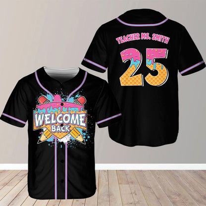 Welcome Back Shirt, Back to School Baseball Jersey, Teacher Ice Cream Shirt, Custom Name Number Top, First Day Outfit, Classroom Gift | KW84