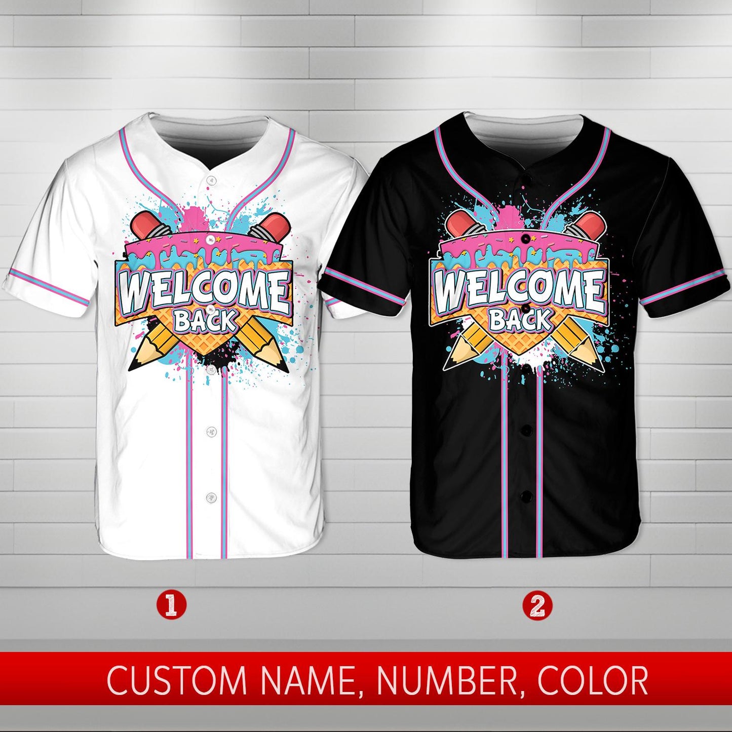 Welcome Back Shirt, Back to School Baseball Jersey, Teacher Ice Cream Shirt, Custom Name Number Top, First Day Outfit, Classroom Gift | KW84