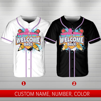 Welcome Back Shirt, Back to School Baseball Jersey, Teacher Ice Cream Shirt, Custom Name Number Top, First Day Outfit, Classroom Gift | KW84
