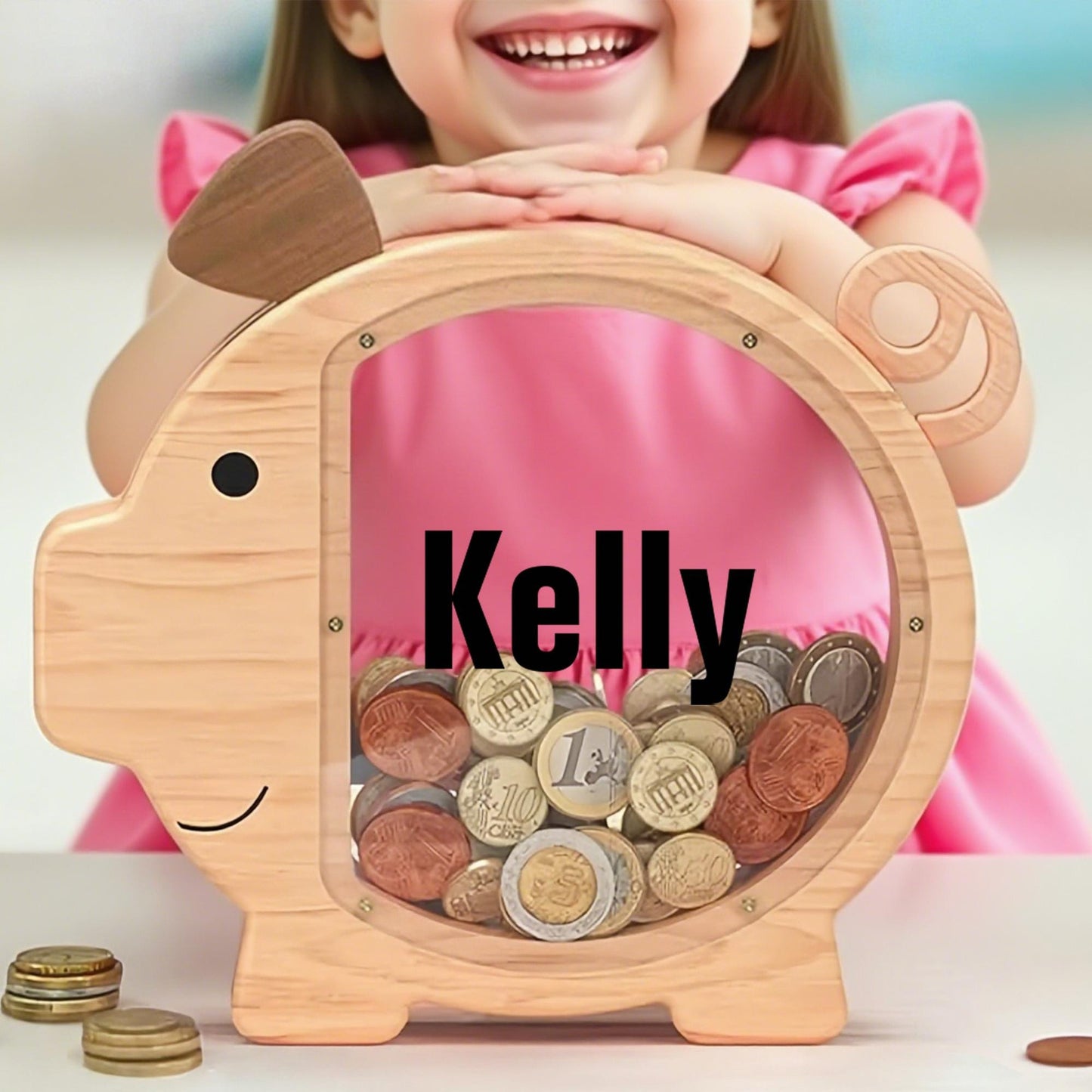 Personalized Large Wooden Kids Pig Piggy Bank, Wood Gift For Kids, Custom Name Coin Bank, Wooden Piggy Bank Money Box Birthday, Xmas Gifts