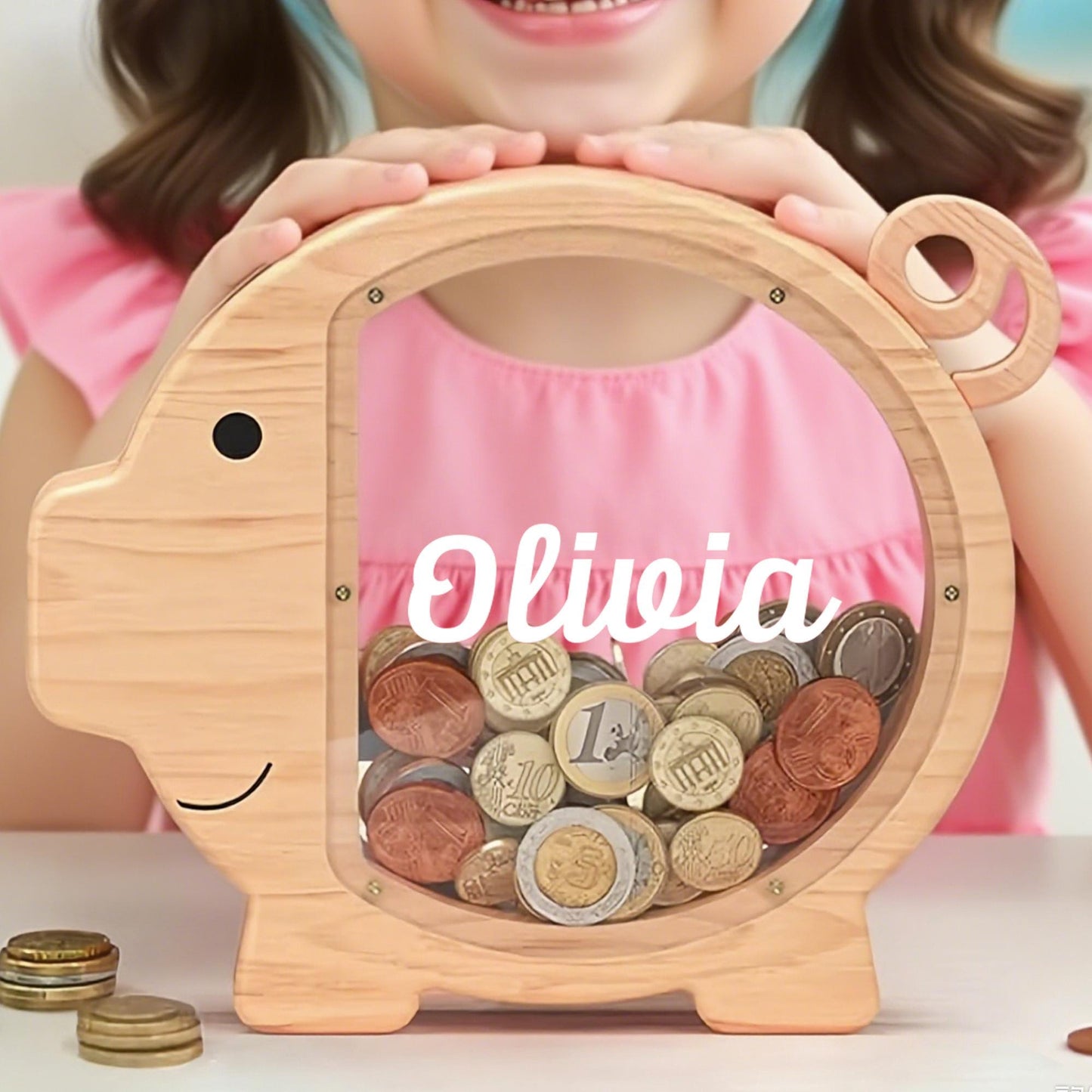 Personalized Large Wooden Kids Pig Piggy Bank, Wood Gift For Kids, Custom Name Coin Bank, Wooden Piggy Bank Money Box Birthday, Xmas Gifts