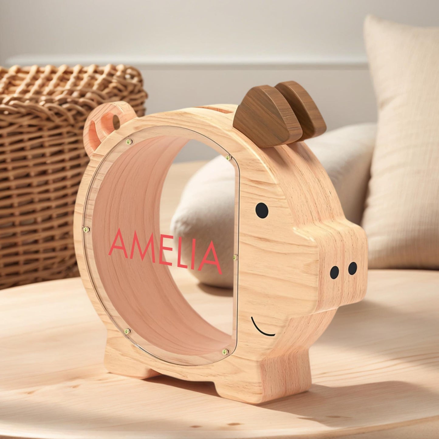 Personalized Large Wooden Kids Pig Piggy Bank, Wood Gift For Kids, Custom Name Coin Bank, Wooden Piggy Bank Money Box Birthday, Xmas Gifts