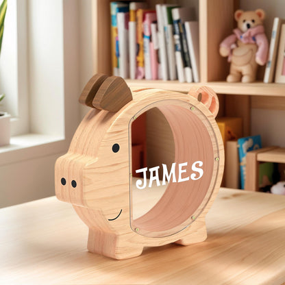 Personalized Large Wooden Kids Pig Piggy Bank, Wood Gift For Kids, Custom Name Coin Bank, Wooden Piggy Bank Money Box Birthday, Xmas Gifts