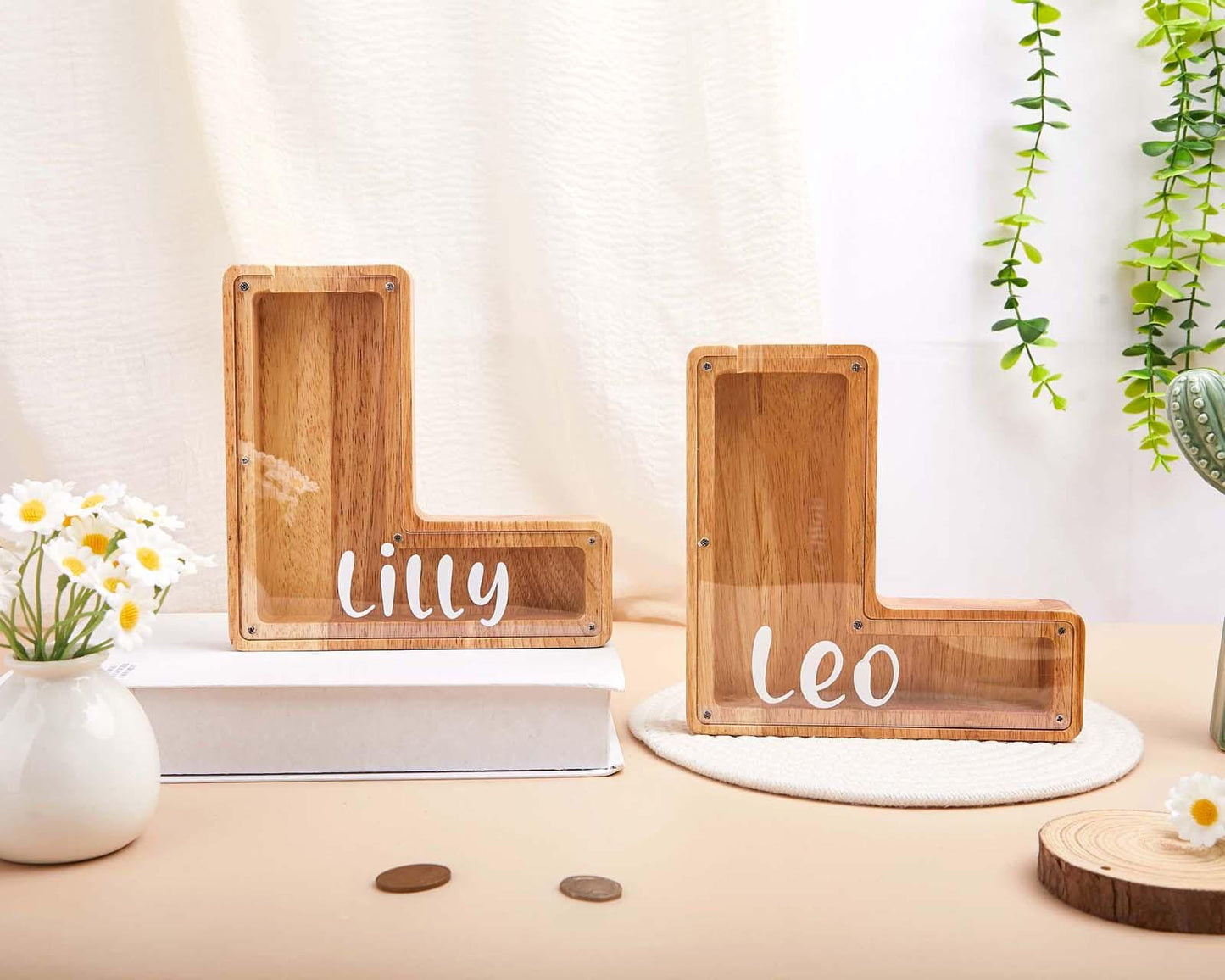 Custom Name Coin Bank,Personalized Letter Piggy Bank, Handmade Wooden Nursery Decor,Kids Girl Boy Birthday Gift,Unique Baby Shower gift