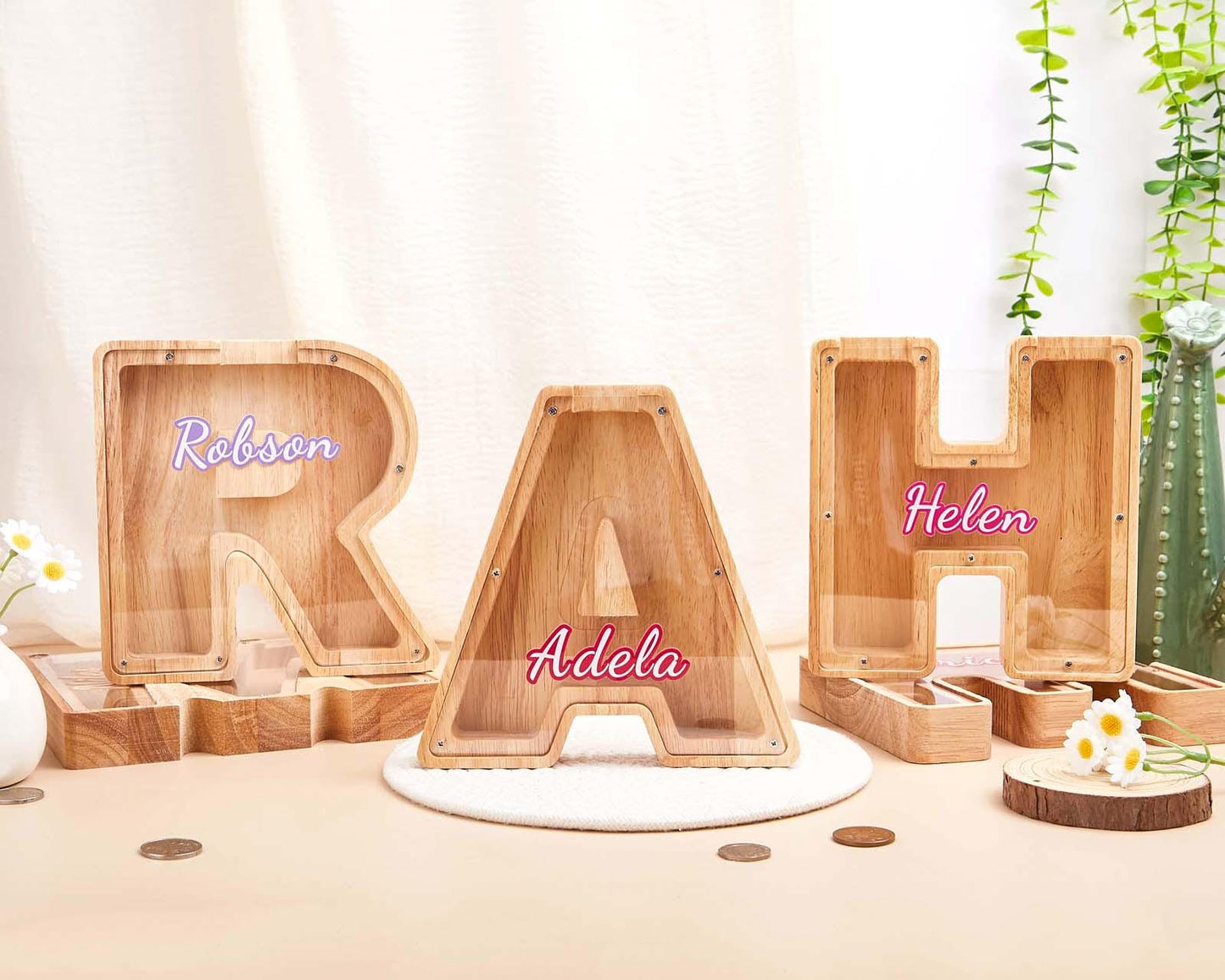 Personalized Piggy Bank with Name,Wooden Colorful Letter Piggy Bank,Kids Coin Bank,Piggy Bank,Money Bank,Kids Birthday Gift,Nursery Decor