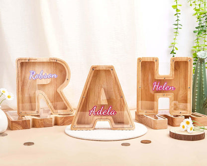 Custom Initial Coin Bank,Wooden Colorful Letter Piggy Bank,Name Piggy Bank,Wooden Money Box,Money Box,Gift for Child,Baby Boy Gift,Baby Gift