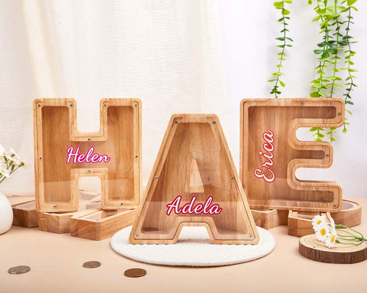 Wooden Colorful Letter Piggy Bank,Custom Initial Coin Bank,Wooden Money Box,Name Piggy Bank,Money Box,Gift for Child,Baby Boy Gift,Baby Gift