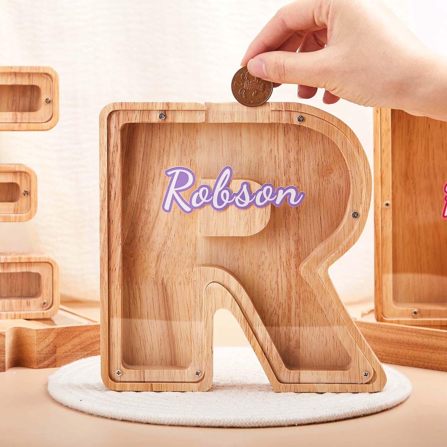Custom Initial Coin Bank,Wooden Colorful Letter Piggy Bank,Name Piggy Bank,Wooden Money Box,Money Box,Gift for Child,Baby Boy Gift,Baby Gift