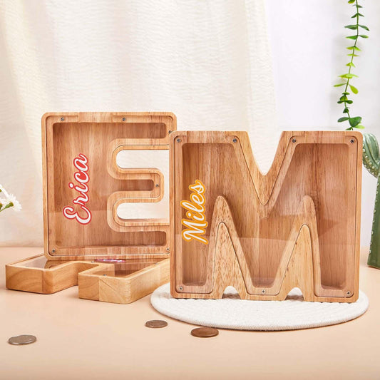 Custom Initial Coin Bank,Wooden Colorful Letter Piggy Bank,Name Piggy Bank,Wooden Money Box,Money Box,Gift for Child,Baby Boy Gift,Baby Gift