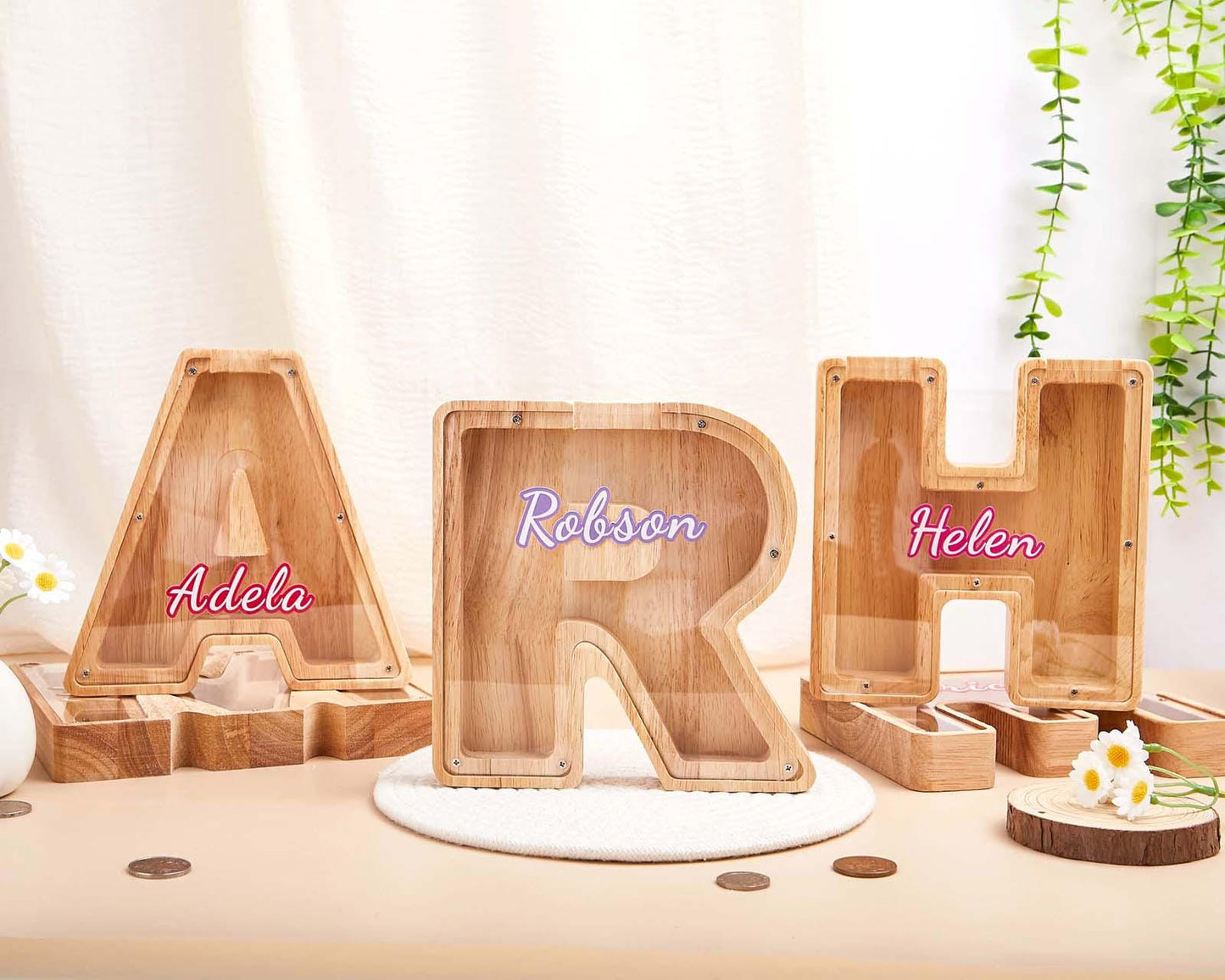 Personalized Name Piggy Bank, Wood Gift For Kids,Custom Initial Coin Bank,Wooden Piggy Bank,Boy Nursery Decor,Neutral Baby Shower Gift
