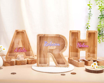 Personalized Name Piggy Bank, Wood Gift For Kids,Custom Initial Coin Bank,Wooden Piggy Bank,Boy Nursery Decor,Neutral Baby Shower Gift