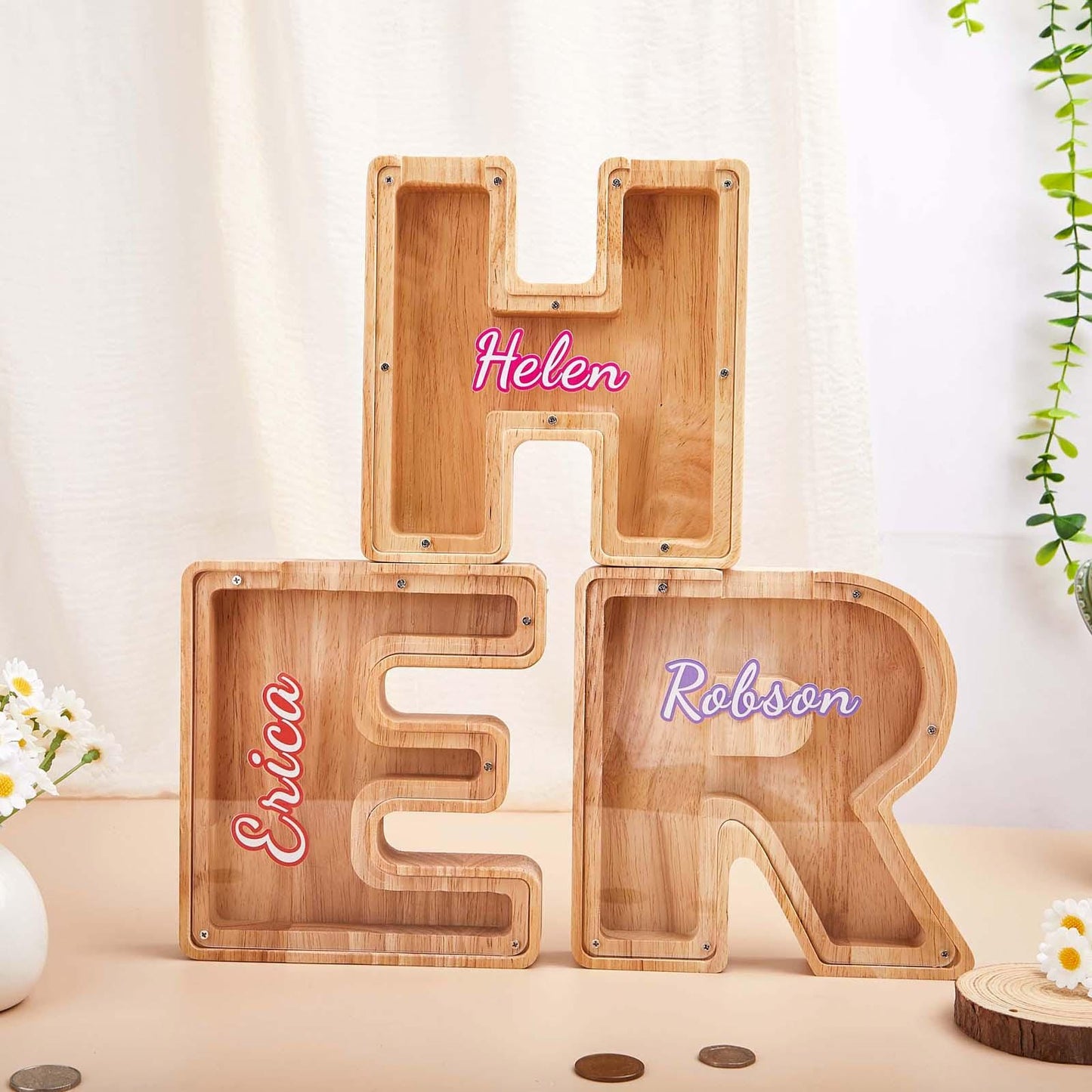 Personalized Name Piggy Bank, Wood Gift For Kids,Custom Initial Coin Bank,Wooden Piggy Bank,Boy Nursery Decor,Neutral Baby Shower Gift