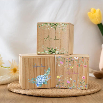 Personalized Wooden Piggy Bank with Wildflowers - Custom Child's Name