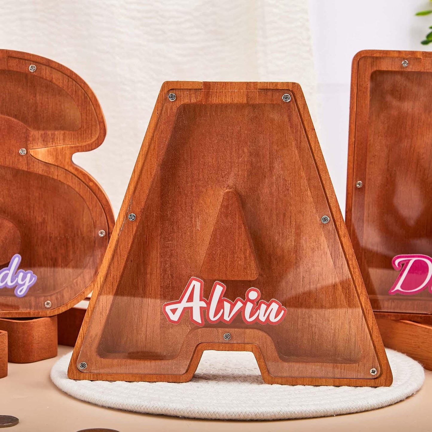 Custom Initial Coin Bank with Name,Personalized Name Piggy Bank, Wood Gift For Kids,Wooden Piggy Bank,Neutral Baby Shower Gift