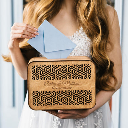 Personalized Wooden Wedding Card Box with Slot: Rustic Decor