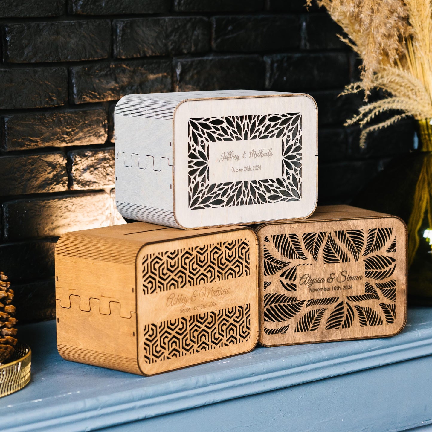 Personalized Wooden Wedding Card Box: Engraved Modern Rustic Reception Decor