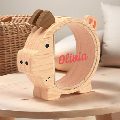 Personalized Wooden Pig Piggy with Name, Custom Piggy Bank for Boys or Girls, Birthday Gifts for Kid, Cash Box Gifts for Toddler, Xmas Gifts