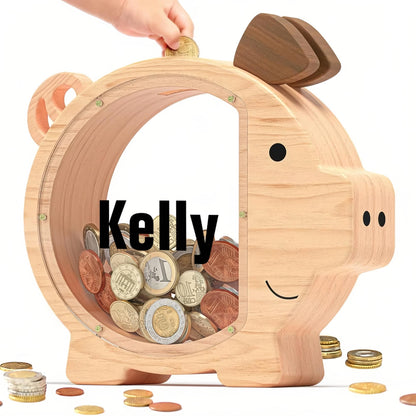 Personalized Large Wooden Kids Pig Piggy Bank, Wood Gift For Kids, Custom Name Coin Bank, Wooden Piggy Bank Money Box Birthday, Xmas Gifts