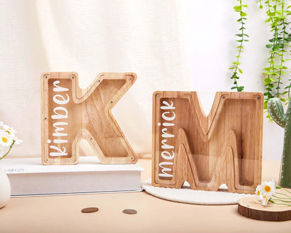 Personalized Letter Piggy Bank,Custom Name Coin Bank,Kids Girl Boy Birthday Gift, Handmade Wooden Nursery Decor, Unique Baby Shower gift