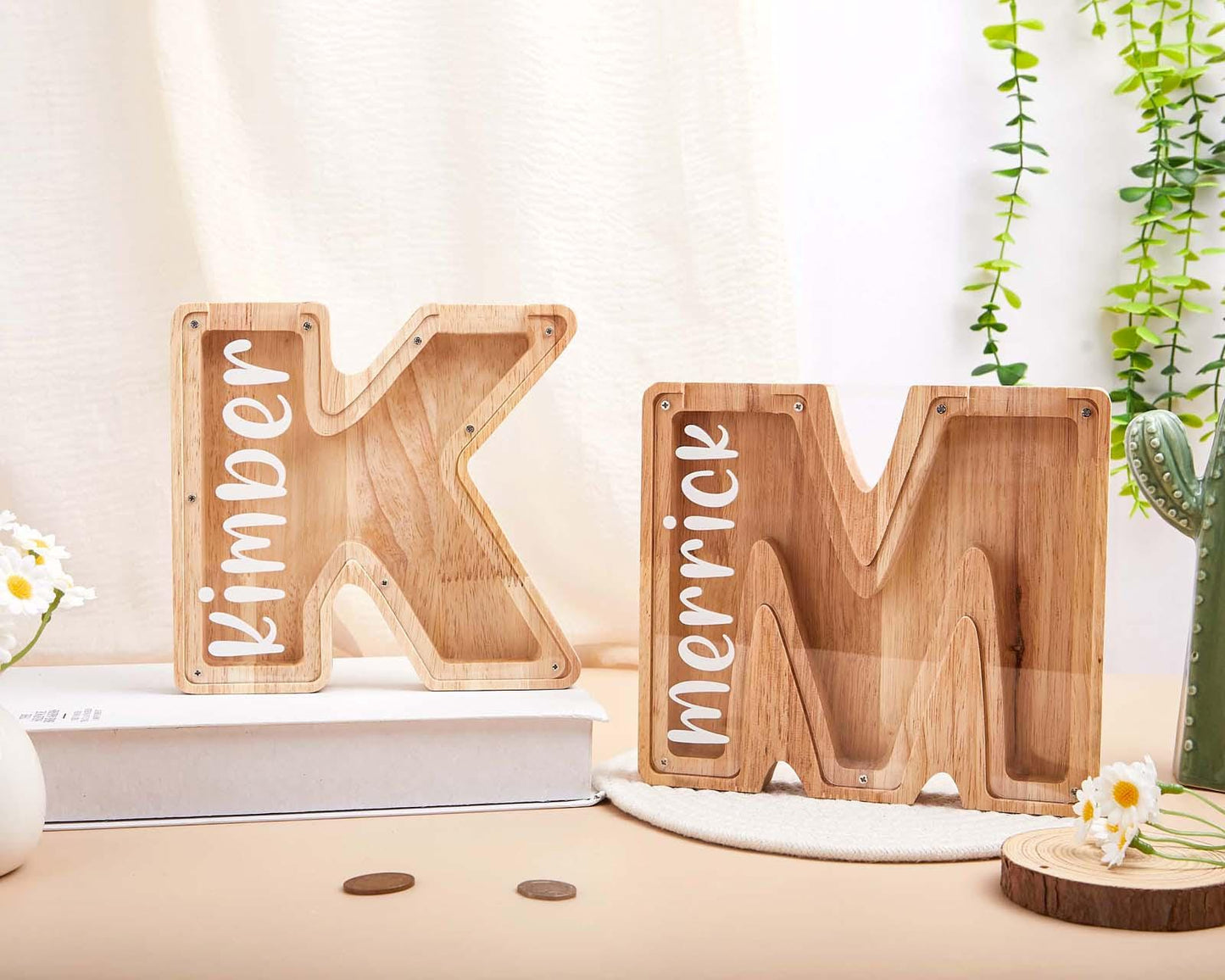 Alphabet Initial Letter Bank,Personalized Piggy Bank,Newborn Baby Boy Unique Christmas Gift,Baby Shower Name & Text Coin Bank for Kids