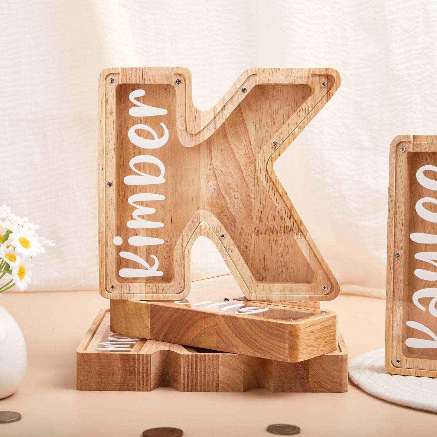 Custom Name Coin Bank,Personalized Letter Piggy Bank,Kids Girl Boy Birthday Gift,Handmade Wooden Nursery Decor,Unique Baby Shower gift