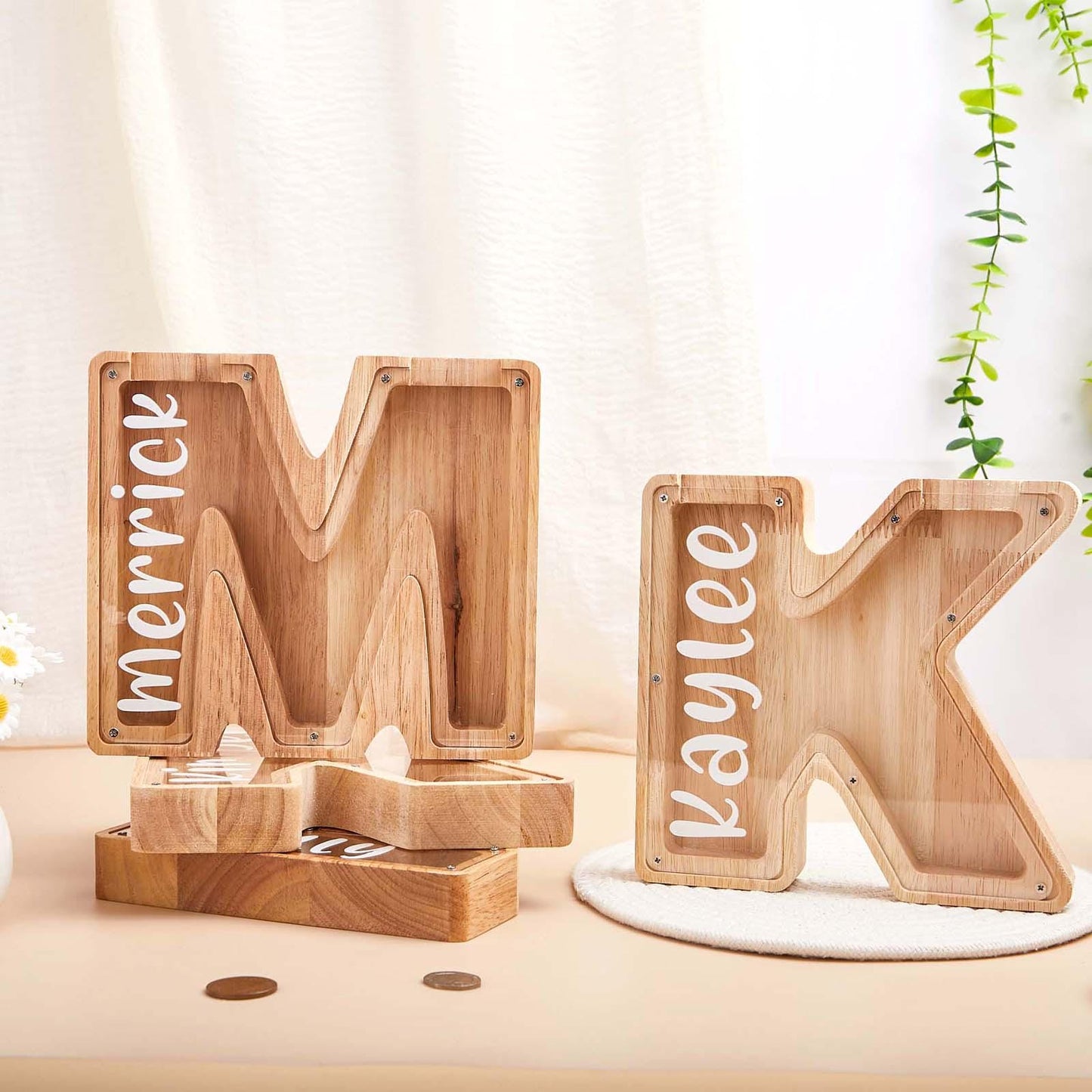 Custom Name Coin Bank,Personalized Letter Piggy Bank, Handmade Wooden Nursery Decor,Kids Girl Boy Birthday Gift,Unique Baby Shower gift