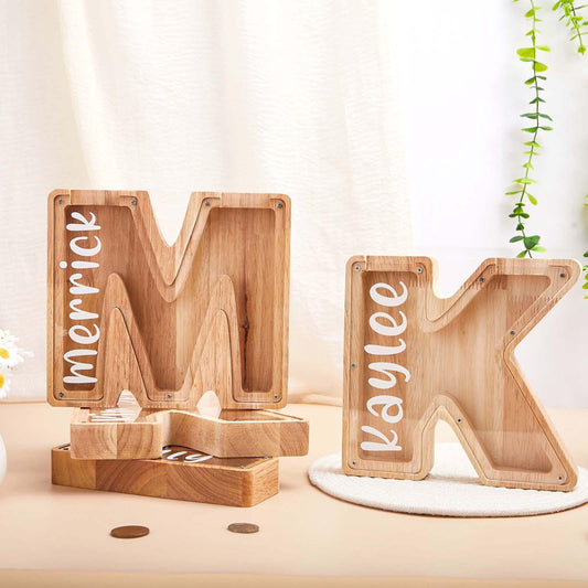 Personalized Letter Piggy Bank,Custom Name Coin Bank,Kids Girl Boy Birthday Gift, Handmade Wooden Nursery Decor, Unique Baby Shower gift