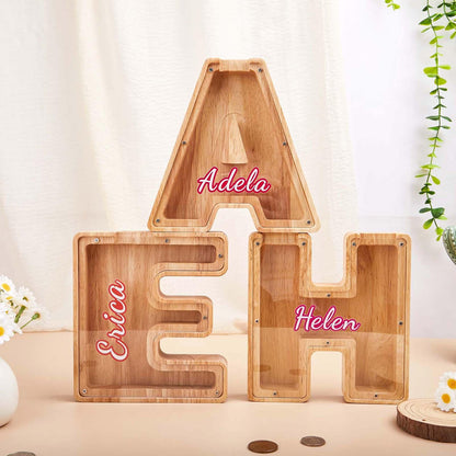 Personalized Piggy Bank with Name,Wooden Colorful Letter Piggy Bank,Kids Coin Bank,Piggy Bank,Money Bank,Kids Birthday Gift,Nursery Decor