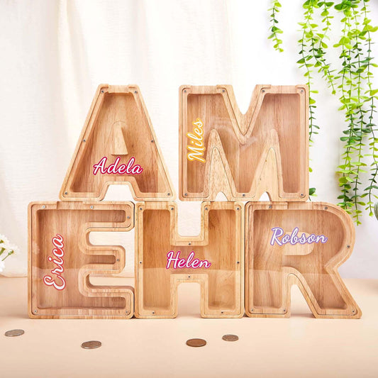 Personalized Wooden Piggy Bank,Custom Initial Coin Bank,Wooden Colorful Letter Piggy Bank,Name Piggy Bank,Gift for Child,Baby Gift