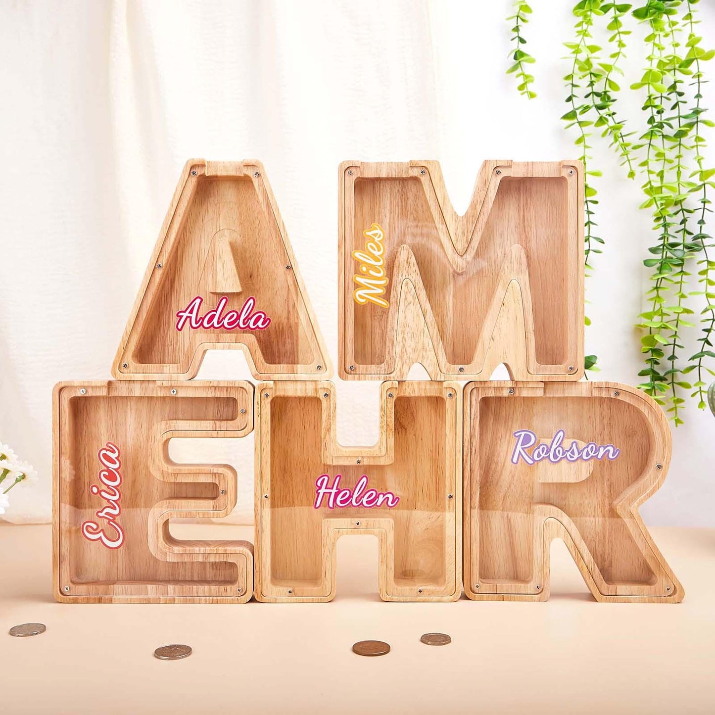 Custom Initial Coin Bank,Wooden Colorful Letter Piggy Bank,Name Piggy Bank,Baby Boy Gift,Baby Gift,Wooden Money Box,Money Box,Gift for Child