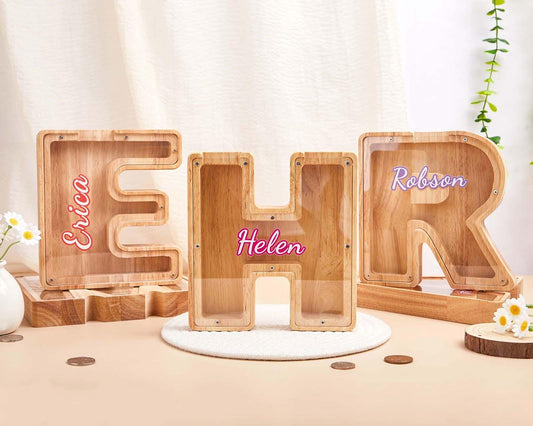 Personalized Piggy Bank with Name,Wooden Colorful Letter Piggy Bank,Kids Coin Bank,Piggy Bank,Money Bank,Kids Birthday Gift,Nursery Decor