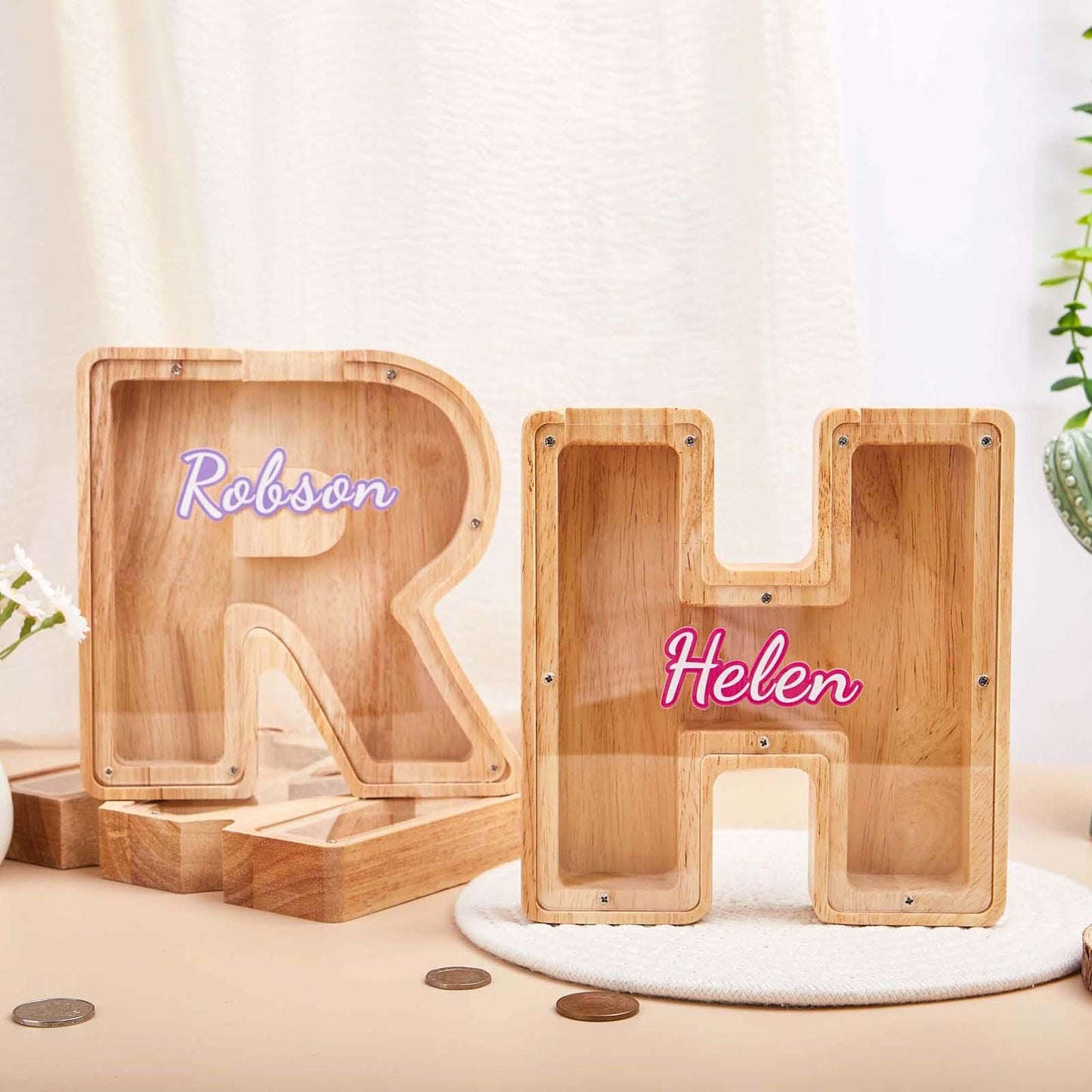 Personalized Name Piggy Bank, Wood Gift For Kids,Custom Initial Coin Bank,Wooden Piggy Bank,Boy Nursery Decor,Neutral Baby Shower Gift