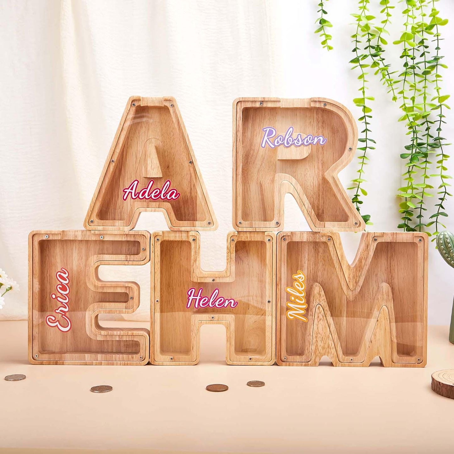 Personalized Name Piggy Bank, Wood Gift For Kids,Custom Initial Coin Bank,Wooden Piggy Bank,Boy Nursery Decor,Neutral Baby Shower Gift