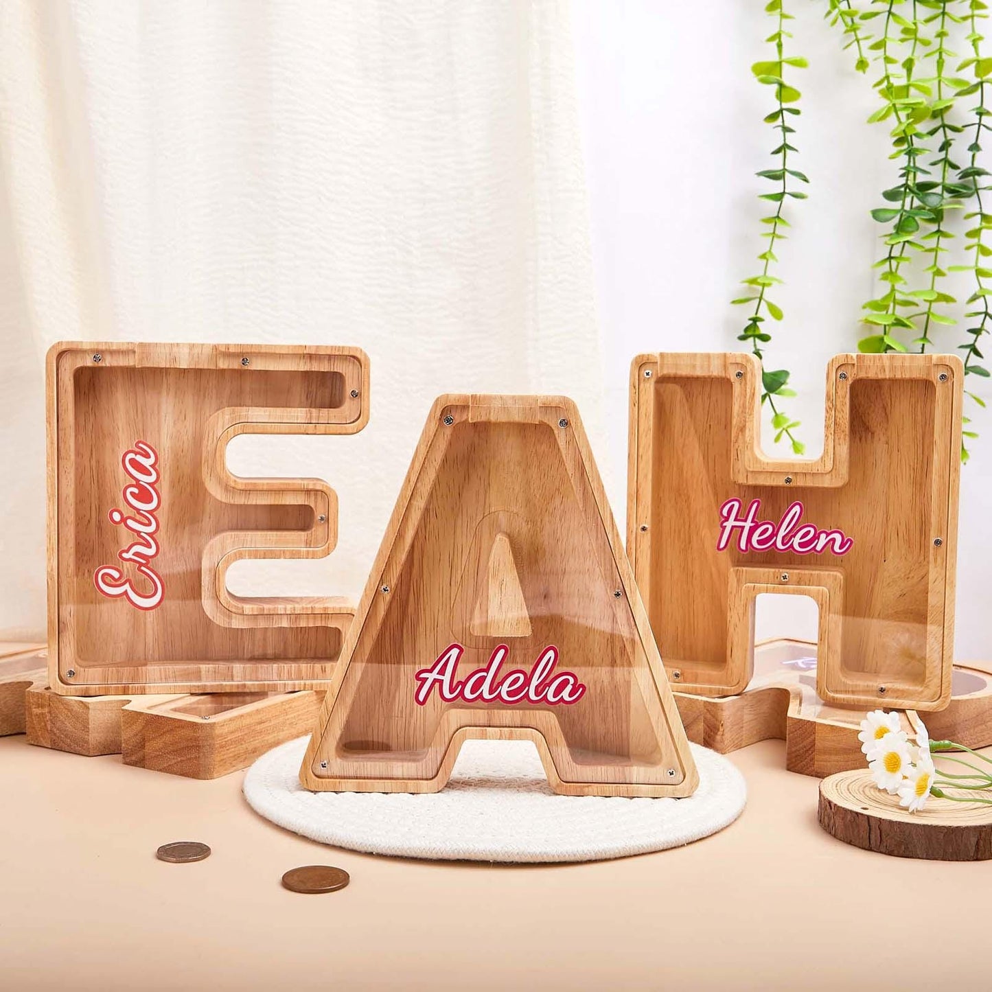 Personalized Name Piggy Bank, Wood Gift For Kids,Custom Initial Coin Bank,Wooden Piggy Bank,Boy Nursery Decor,Neutral Baby Shower Gift