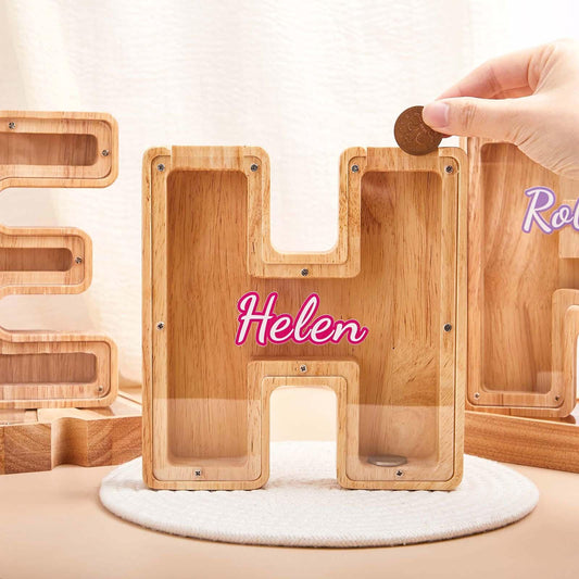 Personalized Name Piggy Bank, Wood Gift For Kids,Custom Initial Coin Bank,Wooden Piggy Bank,Boy Nursery Decor,Neutral Baby Shower Gift